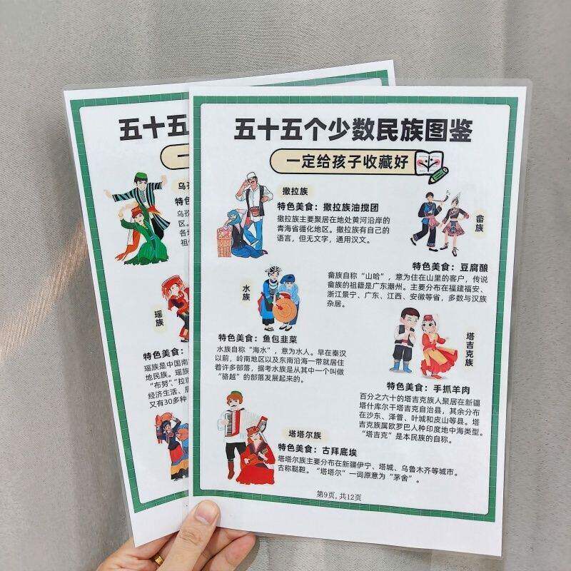 五十五个少数民族图鉴+32个民俗传统节日民族风俗特色挂图认知卡