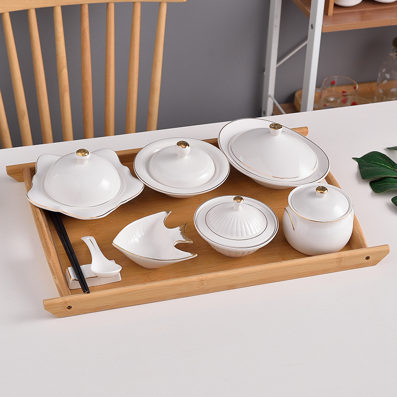 月子餐餐具e套装产妇家用碗盘带盖一人食汤盅月子中心会所陶瓷餐