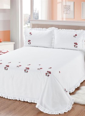 外贸原单纯棉全棉双人1.5米1.8米2米床L用白色绣花床单枕套三件套