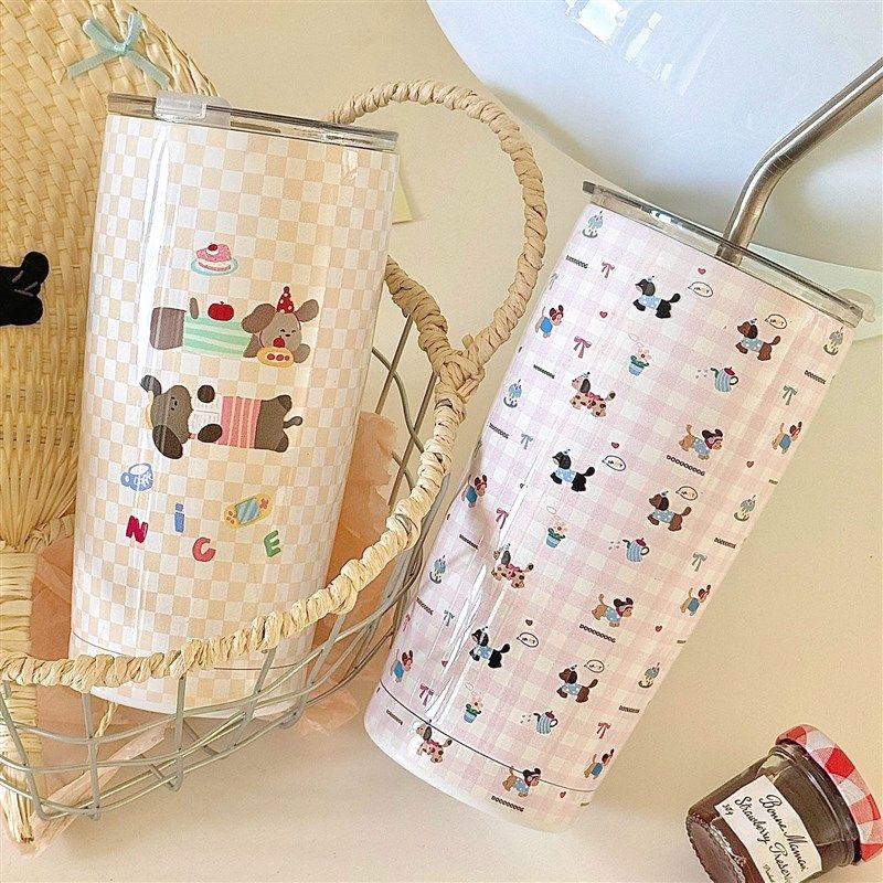 可爱保温杯露营户外携带冰u杯碎花小奶狗大容量304不锈钢吸管水杯,餐饮具,保冷/保温杯,淘宝优惠券,粉丝福利购,淘宝优惠卷