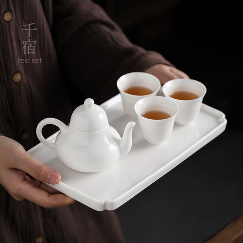 羊脂玉白瓷壶承干泡盘陶瓷家用托盘中式圆盘简约T干泡茶盘德化白
