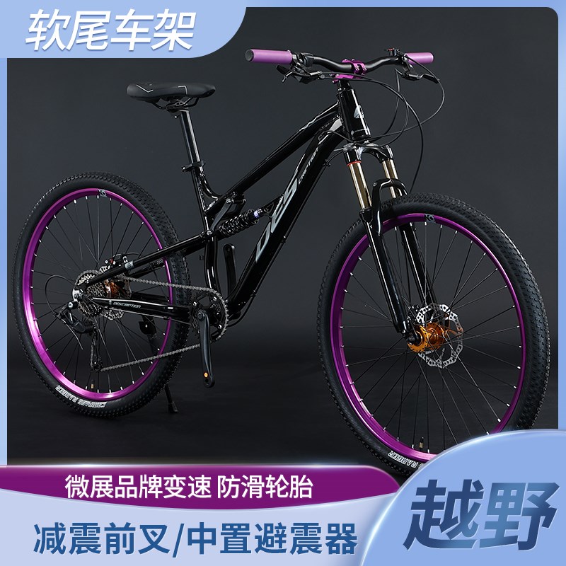 DES铝合金软尾变n速山地自行车男女双减震油压越野单盘青少年学生
