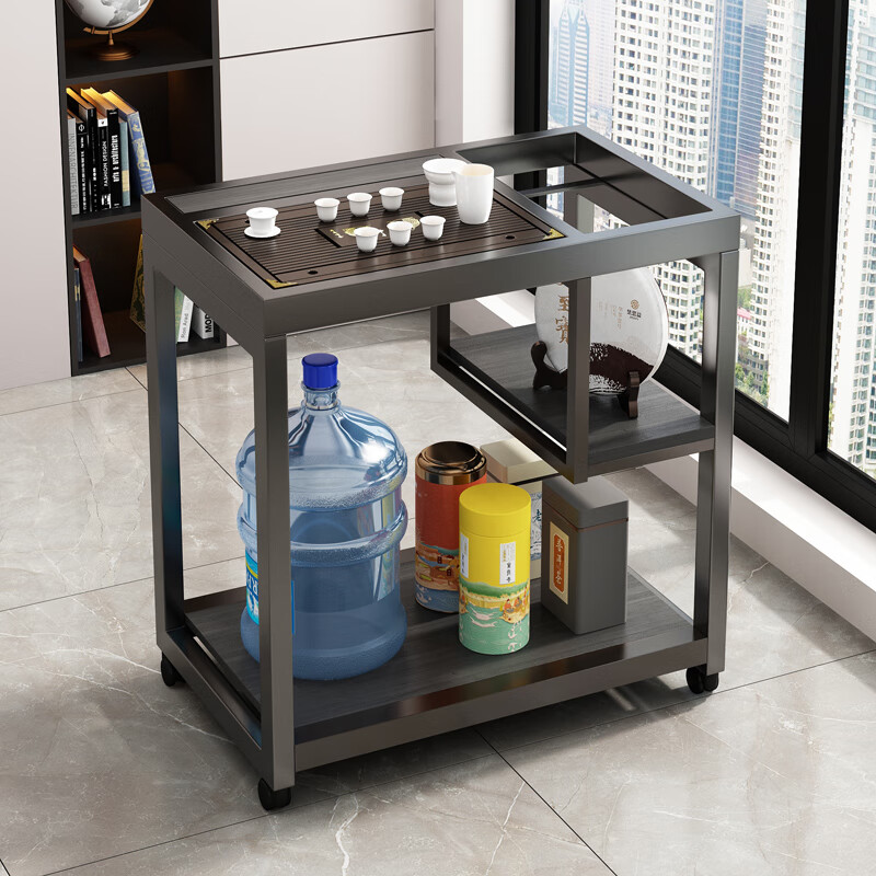 移动茶桌家用小茶台钢木茶车茶几茶E具套装自动烧水壶一体茶水柜
