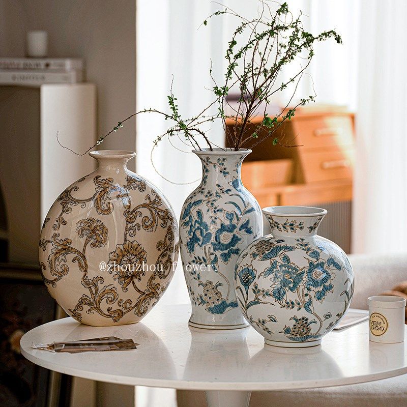 高级感水墨青花瓷中式轻奢花瓶摆件客厅I插花复古陶瓷餐桌装饰玄,家居饰品,花瓶,淘宝优惠券,粉丝福利购,淘宝优惠卷
