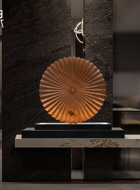 酒店样板间抽象实木雕塑艺术品会所D民宿软装底座带灯玄关装饰摆