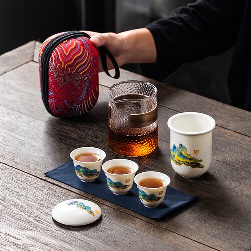 白瓷羊脂玉陶f瓷茶具旅行茶具套装收纳户外功夫快客杯泡茶壶便捷