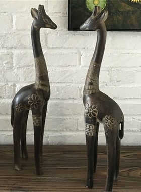 设计师创意木质仿旧古铜色w家装摆设品雕刻动物工艺品装饰品-鹿