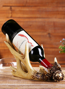 美式复古牛e仔树脂鹿角酒架酒吧酒庄酒窖桌面摆件人头红酒架装饰