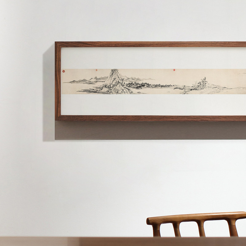 富春山居图横版巨幅新中式水墨画床头沙发背景长条装饰画古典挂画