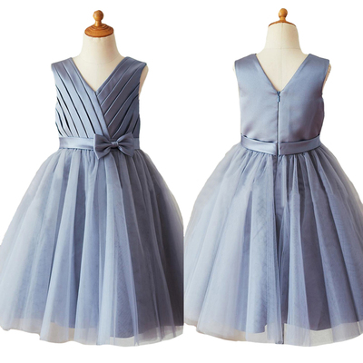 儿童锻面短款婚纱礼服蓬蓬公主裙女中童主持钢琴电子琴表演出服装