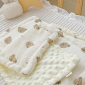 豆豆绒夹棉新生婴儿枕头纯棉纱布平枕冬款 12个月宝宝枕垫小枕巾