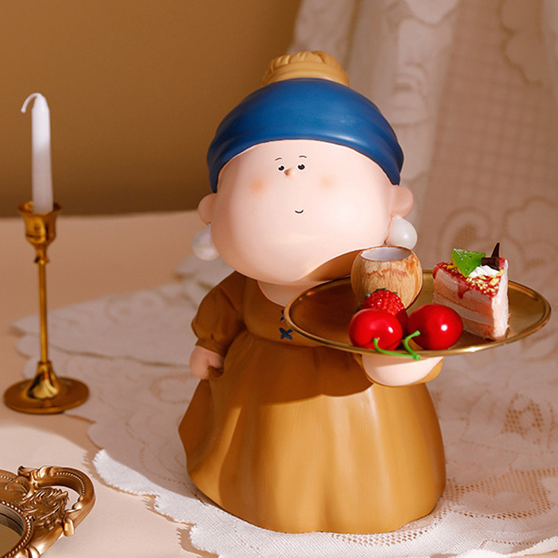 戴珍珠耳环少女摆件创意玄关放钥匙收纳托盘糖果盘客厅电视柜装饰,家居饰品,装饰摆件,淘宝优惠券,粉丝福利购,淘宝优惠卷