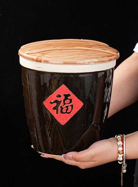 福字小酱缸水缸家用小型厨房摆件杯迷你瓷陶瓷调料粗小号米缸
