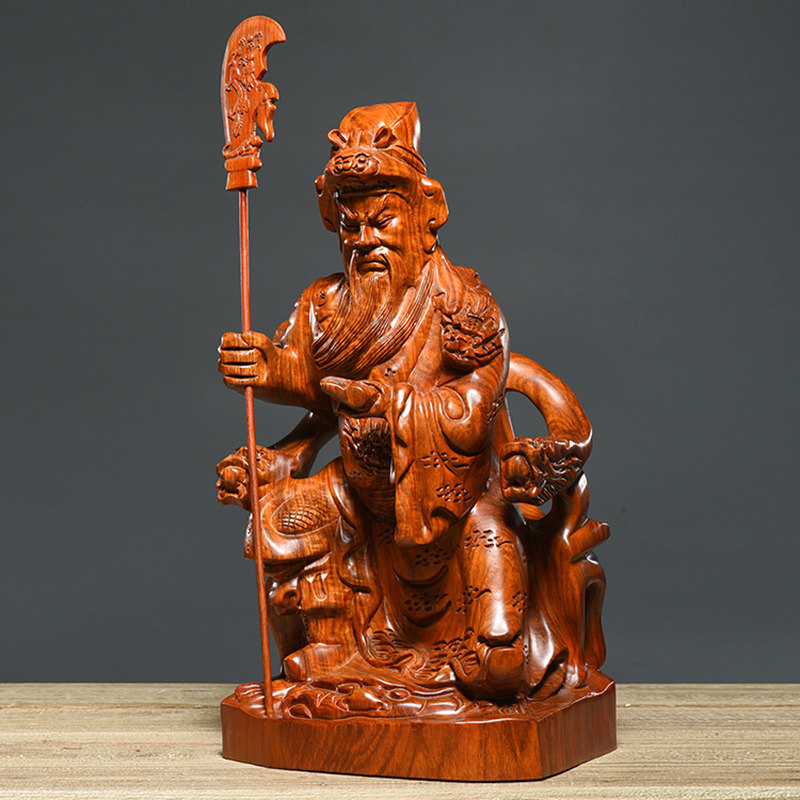 花梨木雕关二爷神像供奉实木雕刻工艺礼品摆饰坐式客厅关公摆件开