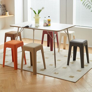 软包凳子家用可叠放备用加厚塑料方凳高板凳承重pp注塑餐厅桌椅子