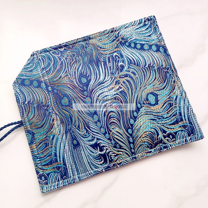 一诺千金手作新款蓝孔雀织锦缎国潮钢笔中国风笔帘古风绣花卷笔袋