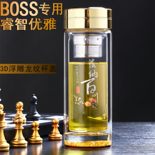 商务双层玻璃杯子男女士办公泡茶杯加厚水晶杯隔热防烫水杯子车载