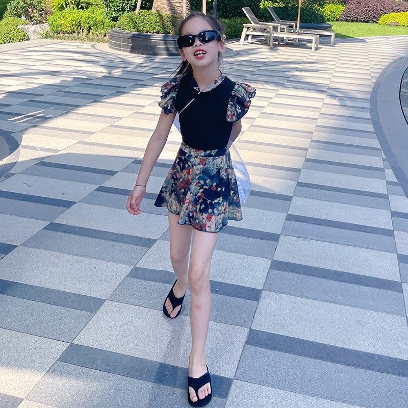 女童泳衣夏季2025新款国风高级儿童游泳衣裙式仙气女孩泳装高颜值