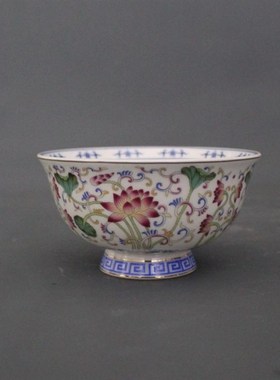 大清乾隆年制粉彩小号荷叶莲花碗仿古工艺家居摆件瓷器古董古玩收