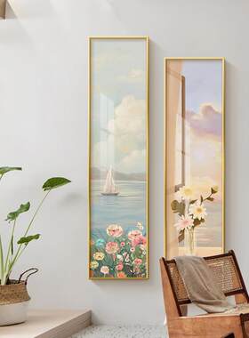 北欧风景入户门玄关装饰画简约窄长条背景墙挂画走廊过道壁画竖版