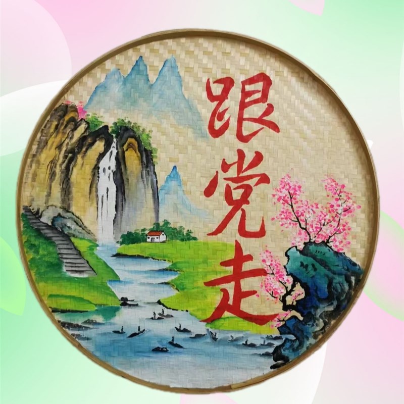 竹编手绘二十四节气簸箕画学校幼儿园旅游景点复古背景墙装饰挂画图片