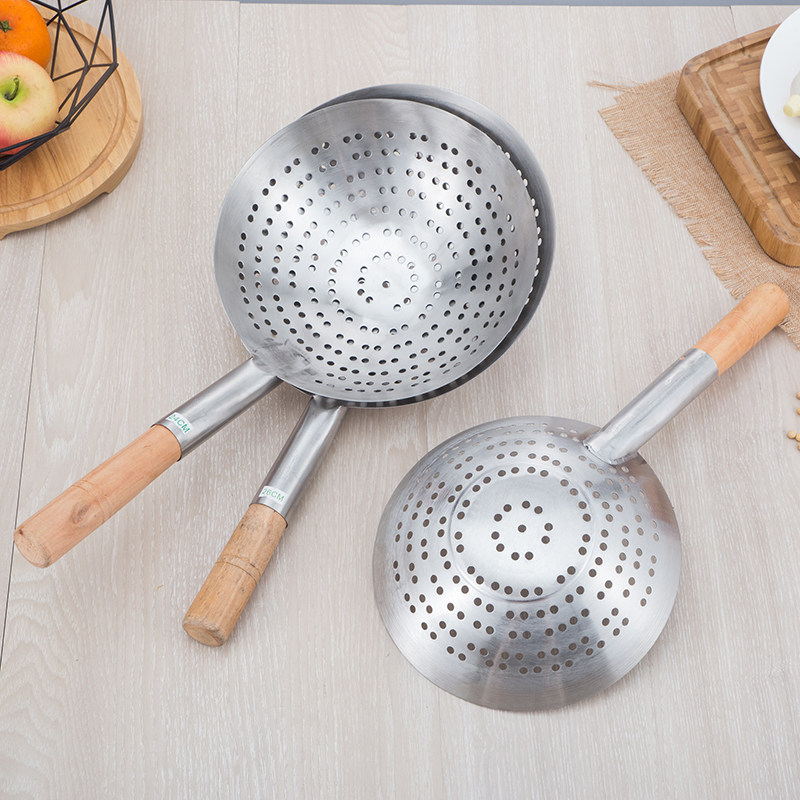 不锈钢大号木柄大漏勺油炸过滤网漏网家用厨房商用凉虾专用漏瓢