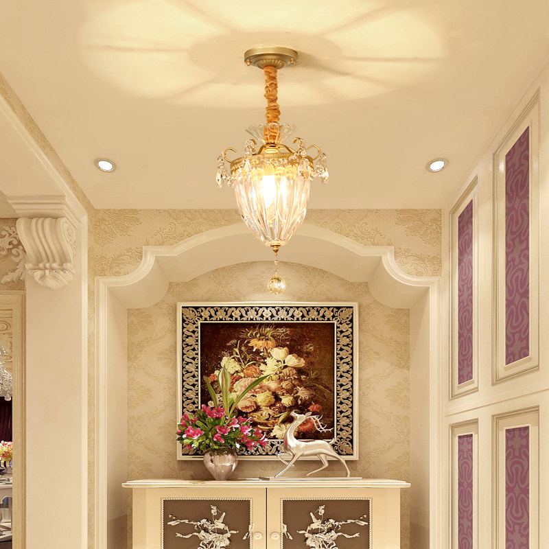 美式水晶吸顶灯门厅入户玄关过道走廊吧台阳台灯具简约欧式水晶灯