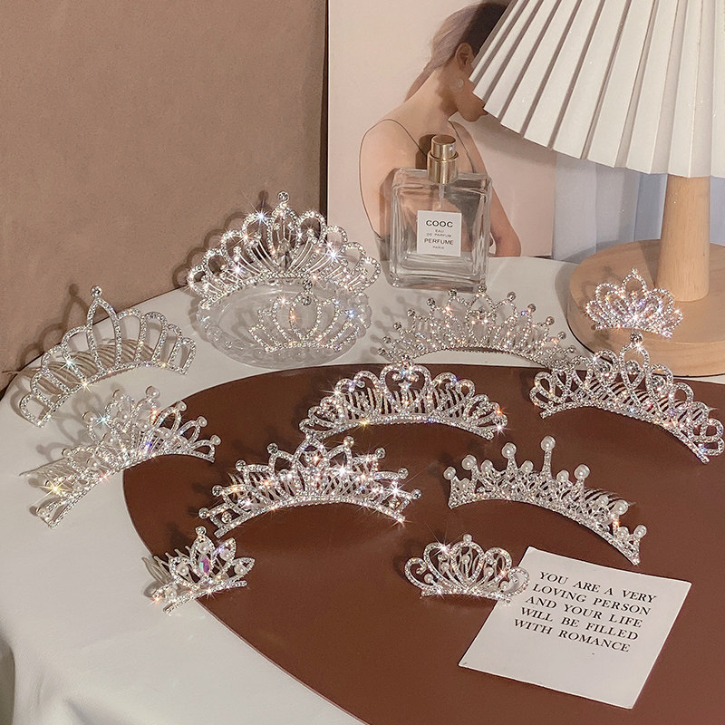 女童皇冠头饰宝宝插梳生日表演节目发卡夹子水钻公主王冠发饰发梳