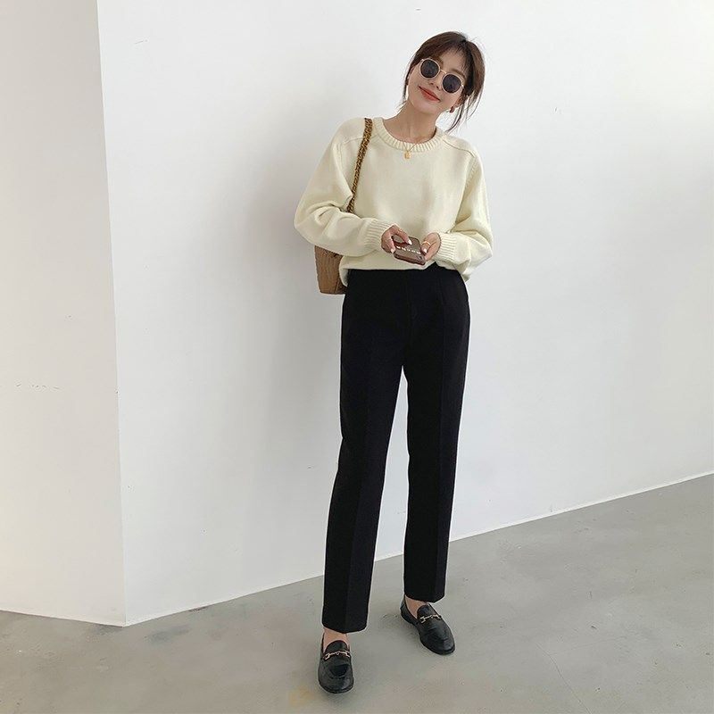 灰色西装裤女春秋直筒宽松黑色职业工作裤小个子九分休闲烟管裤夏