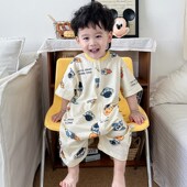 纯棉男童夏天连体护肚防踢被婴儿 睡衣短袖 24新款 宝宝睡袋儿童夏季