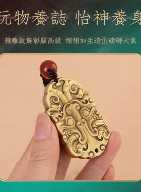凤兽面牌手把件随身盘玩国潮解压把玩件吊坠文玩装饰用品铜工艺品
