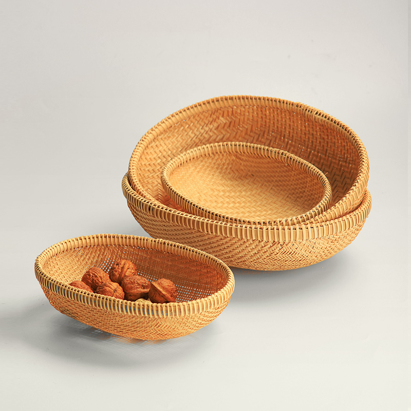高档收纳筐竹编制品 家用水果托盘农家菜篮扁圆簸箕馍馒头竹筛子