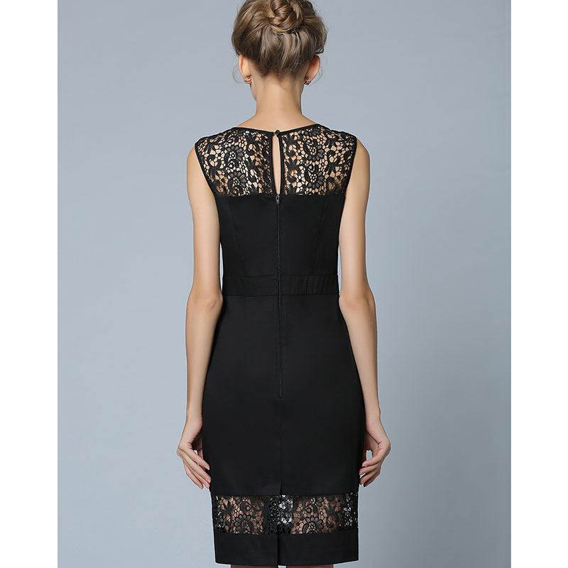 黑色典雅无袖蕾丝拼接连衣裙夏季气质背心裙宫廷风优雅女神小黑裙