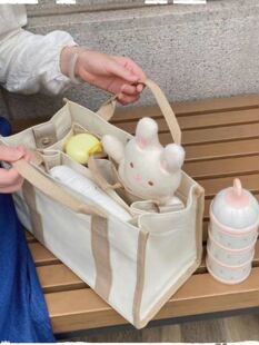 多隔层帆布托特包硬底分层早八通勤包立体大容量妈咪包小方包加厚