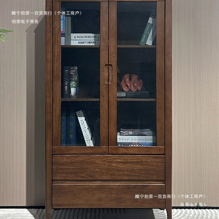 现代简约胡桃木实木电视高柜