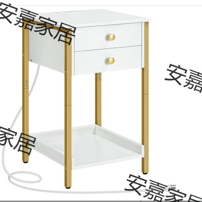 卧室带抽屉和储物架的边桌，26.2英寸床头柜，带充电站，高茶几，