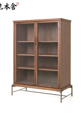 榫艺本舍/意式极简设计 Dowry 大容量玻璃客厅书房展示实木书柜