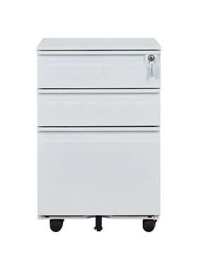 桌下移动文件柜带轮抽屉柜收纳柜钢制矮柜密码锁员工储物柜橙色边