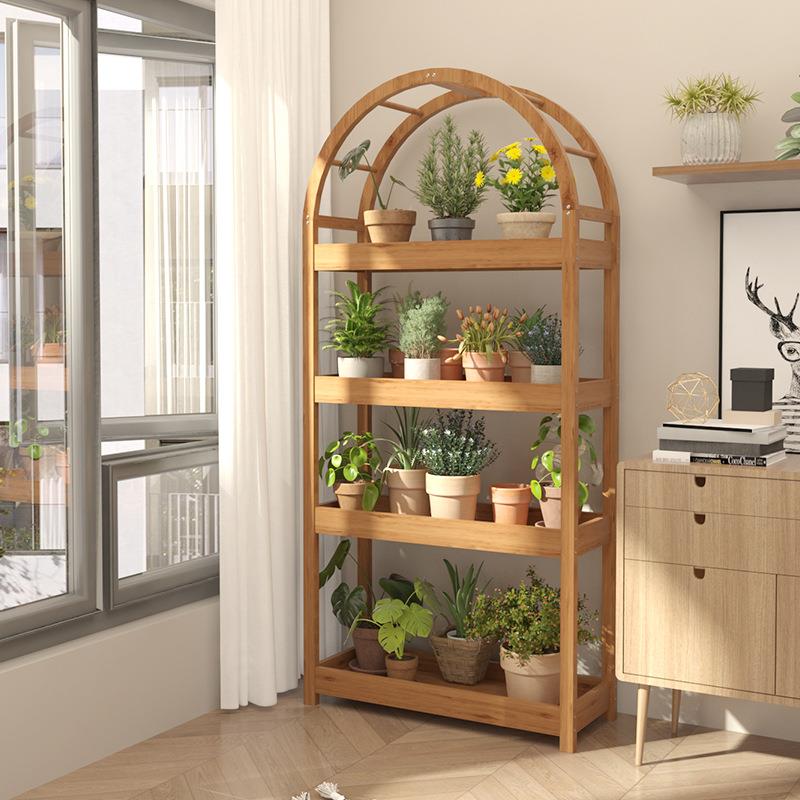 阳台花架层架落地式多肉架子置物架实木多层移动带轮植物架花盆架