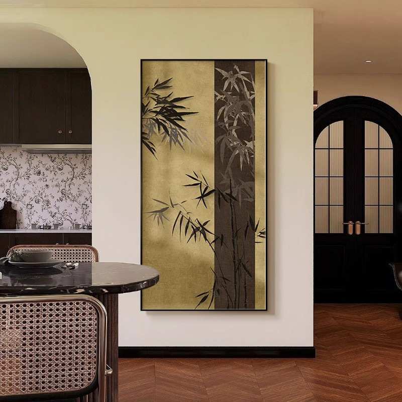 复古入户进门玄关装饰画新中式竹子中古风走廊过道尽头客厅挂画