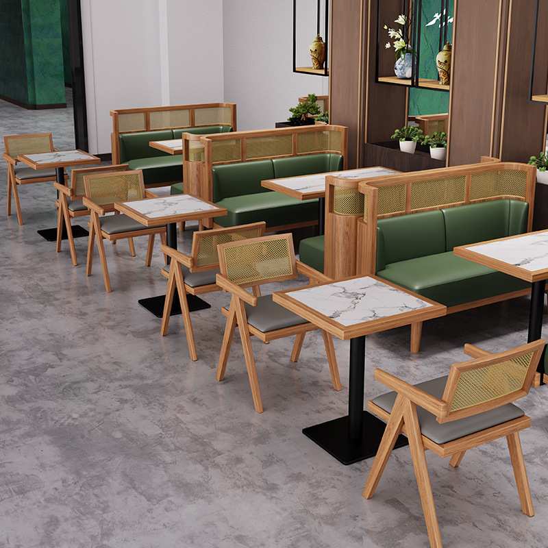 餐厅卡座沙发凳餐饮商用奶茶店桌椅藤编现代风格家具饭店桌子