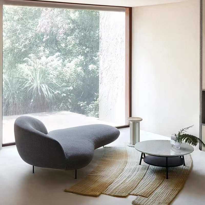 意式极简棉麻布艺沙发北欧弧形沙发可以当做床的沙发床金属沙发脚