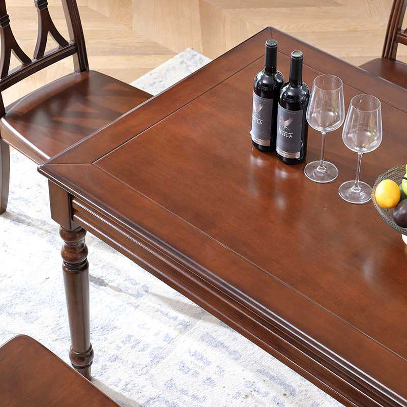 美式长方形全实木现代简约餐桌椅组合罗马柱脚客厅家用小户型饭桌