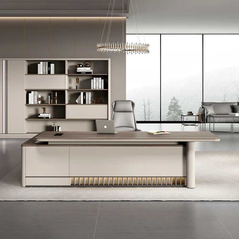老板办公桌简约现代办公室家具轻奢大班台大气经理桌总裁桌椅组合