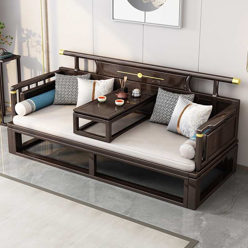 新款新中式实木罗汉沙发床现代简约小户型客厅推拉床塌炕几罗汉床