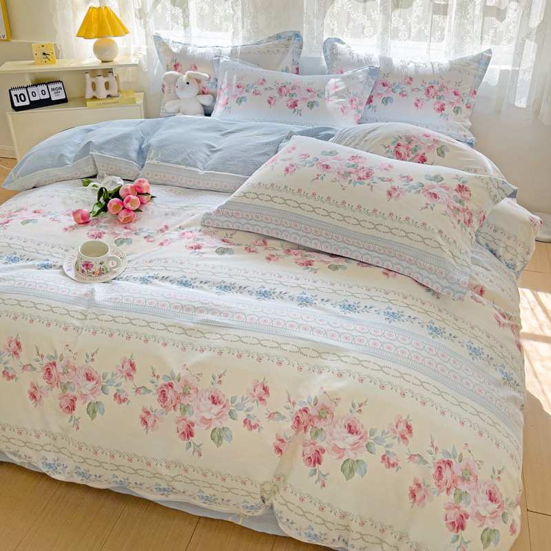 新a类碎花纯棉床上四件套全棉床品被套床单 田园风复古三件套