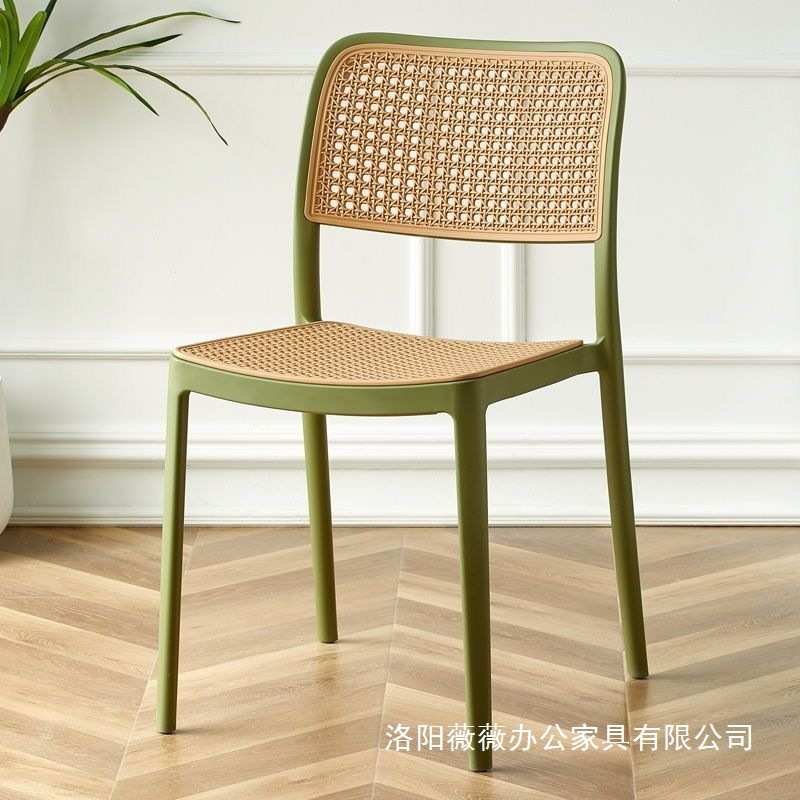 塑料椅子加厚餐椅家用藤编可叠放户外餐厅吃饭靠背凳子休闲书桌椅