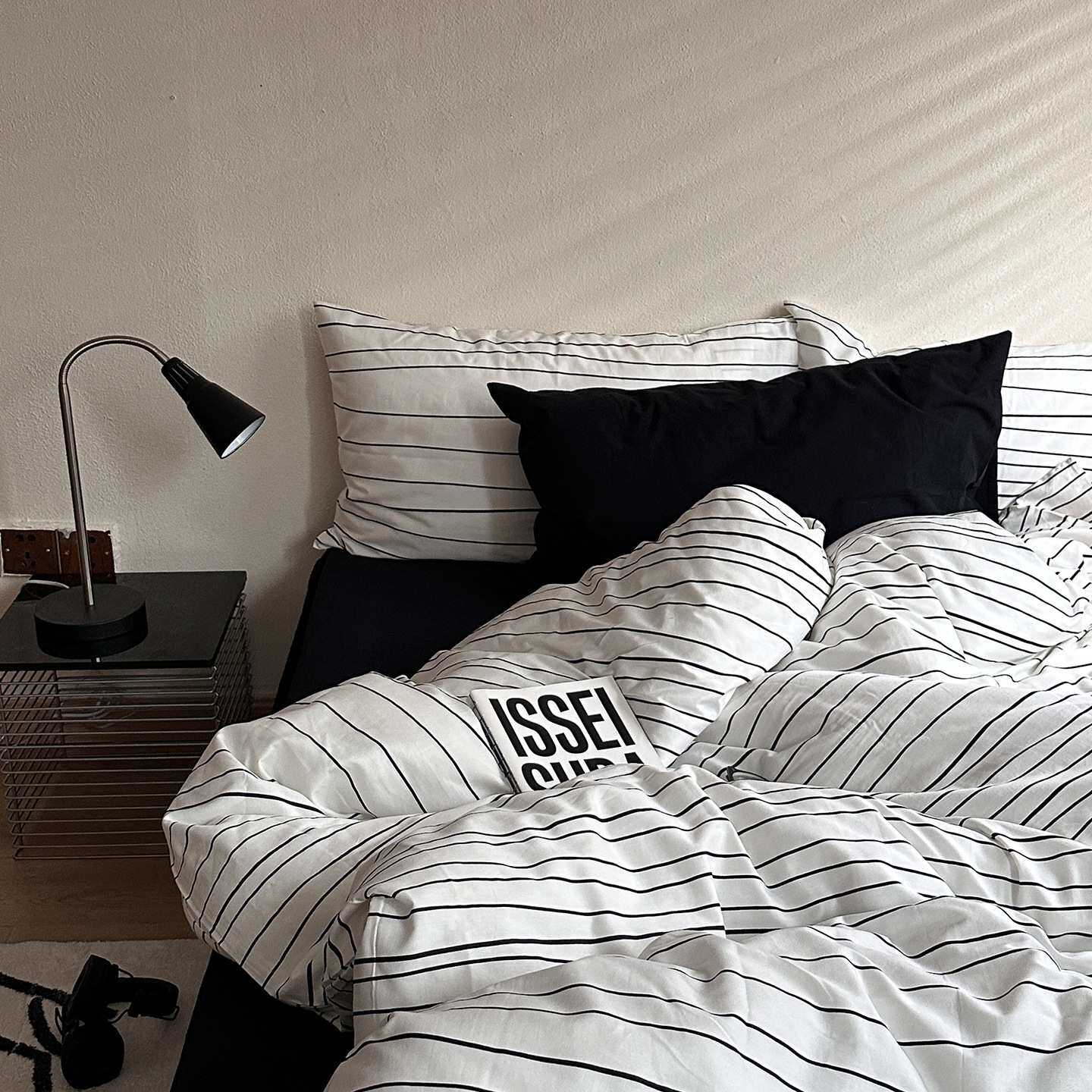 黑白世界丨全棉色织水洗棉简约床单床笠四件套床品学生寝室三件套