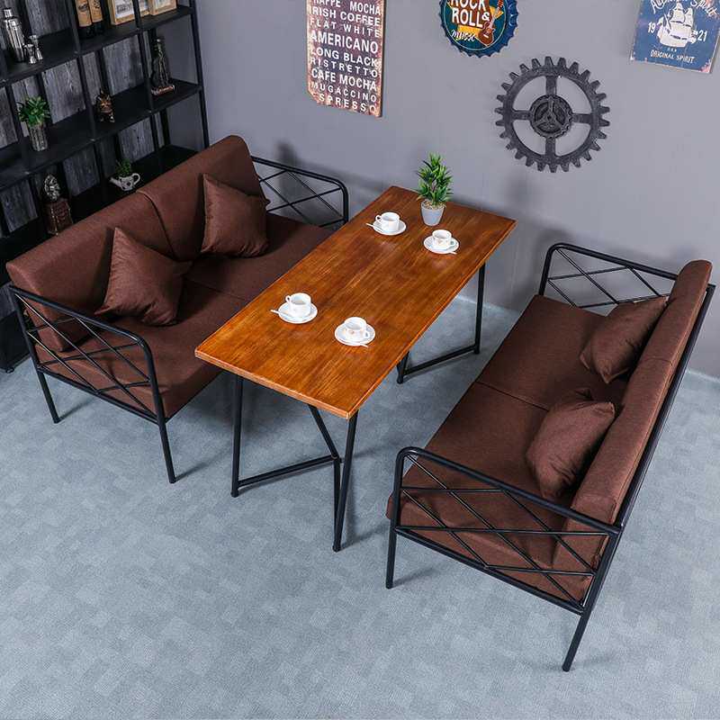 北欧铁艺餐厅布艺沙发 简约咖啡厅奶茶店卡座工作室办公沙发组合