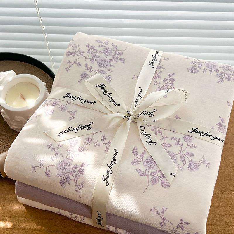 A类加厚针织棉双层纱四件套小碎花床单床笠款学生三件套直播爆款